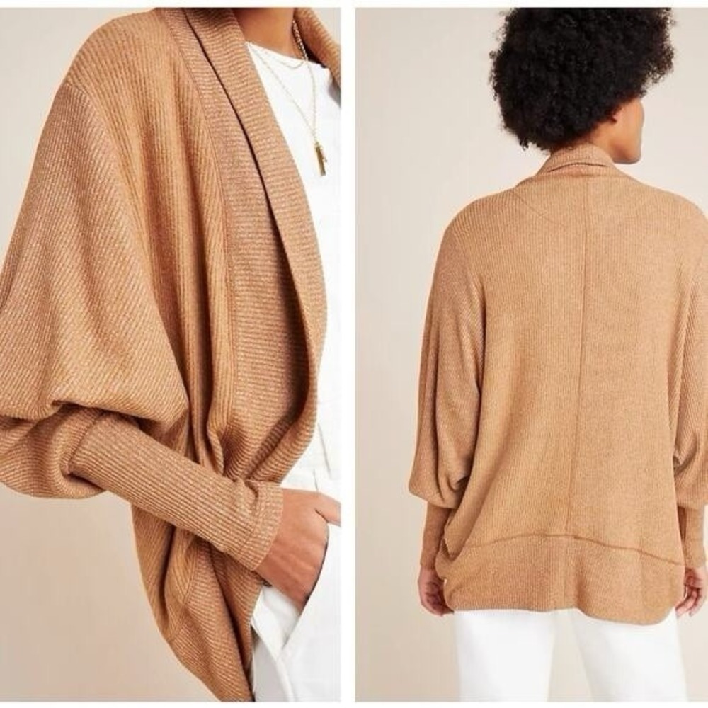 Maeve Anthropologie‎ Ingrid Cocoon Cardigan Ribbed Brown Open Women's XS NWT